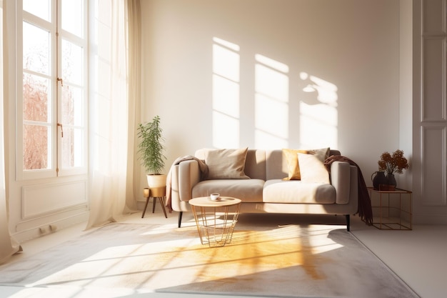 Photo of a cozy living room with a comfortable couch and a decorative rug