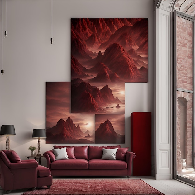 Photo of a cozy living room with comfortable furniture and beautiful artwork created AI