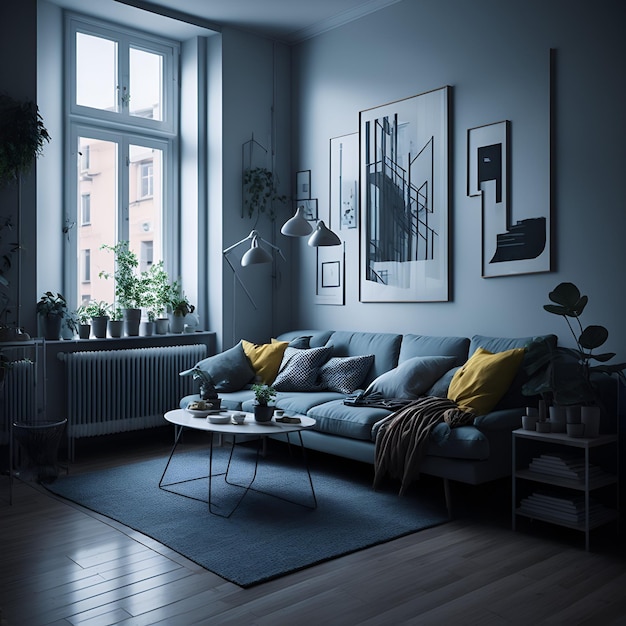 Photo of a cozy living room with natural light and comfortable furniture