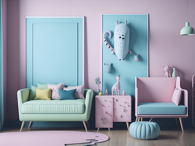 Photo of a cozy living room with soft pastel colors