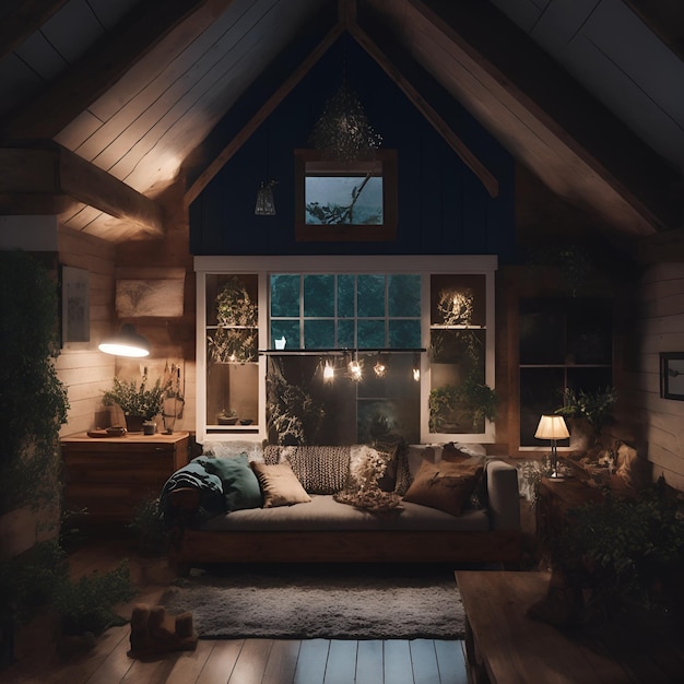 Photo of a cozy and spacious living room with natural lighting created AI