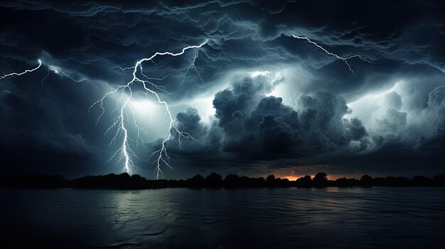 Photo a photo of a crackling thunderstorm ominous clouds