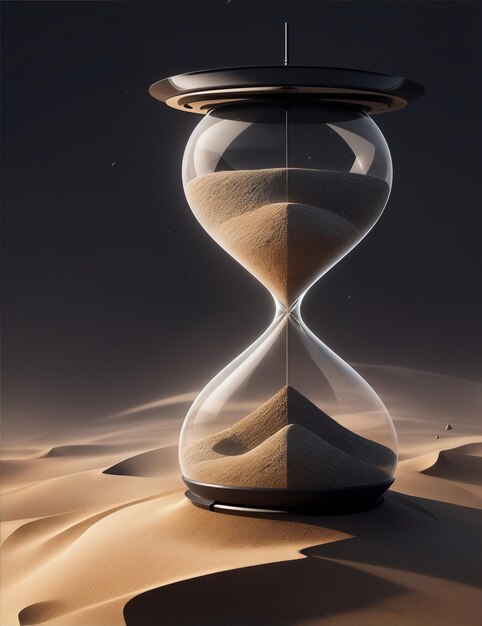 Photo create a captivating digital artwork featuring a centred stylized futuristic sand hourglass