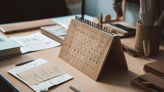 A Photo of a Creative Desk Calendar with Inspiring Quotes or Daily Challenges