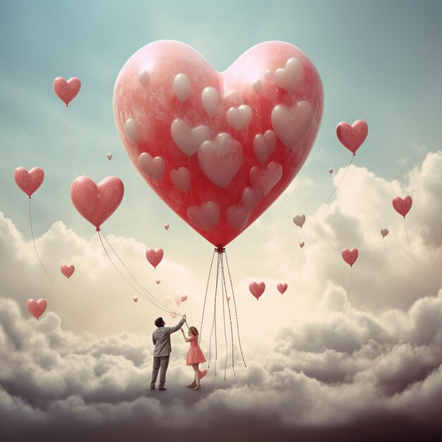 photo creative love or valentines day concept with balloons in heart