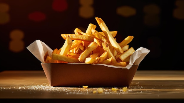 Photo crispy golden french fries with sauce on a table