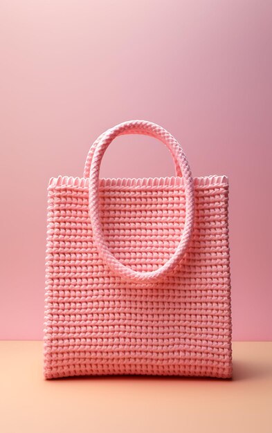 Photo of Crochet Paper Bag Square Shape Pastel Color Theme Crochet Ma Concept Design Handcraft Art