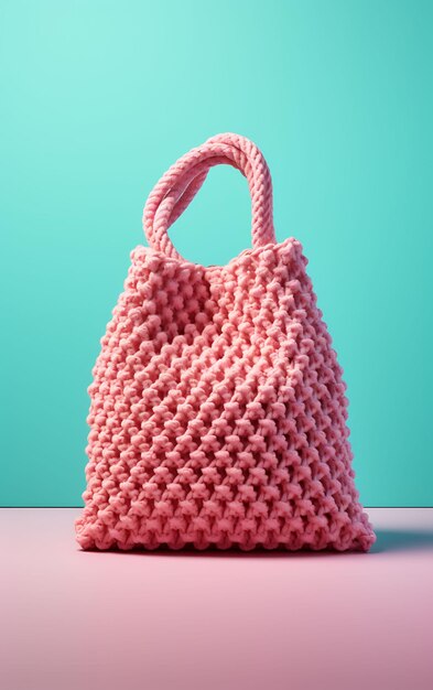 Photo of Crochet Paper Bag Square Shape Pastel Color Theme Crochet Ma Concept Design Handcraft Art