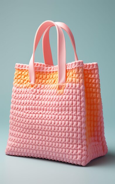 Photo of Crochet Paper Bag Square Shape Pastel Color Theme Crochet Ma Concept Design Handcraft Art