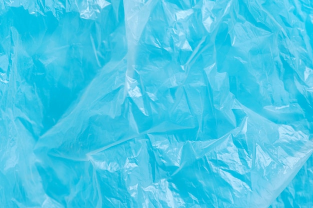 Photo of crumpled blue polyethylene Texture