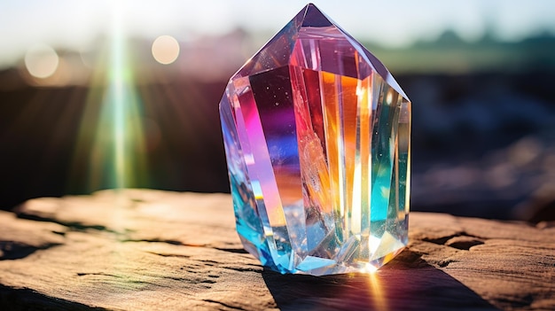 A photo of a crystal prism rainbow backdrop