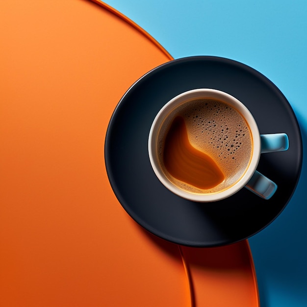 Photo cup of coffee on blue and orange background