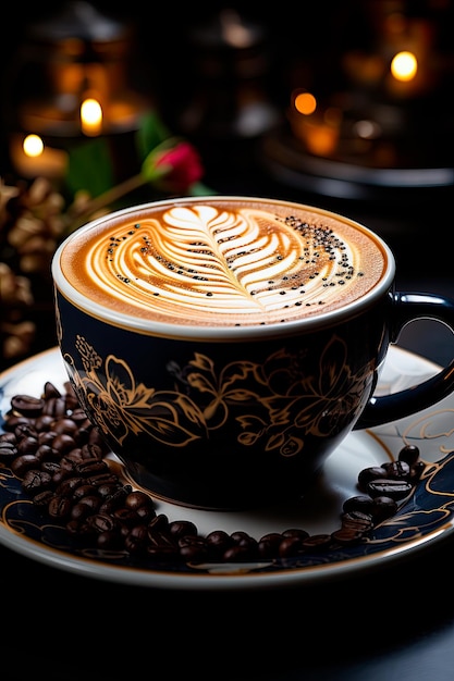 photo of a cup of coffee International coffee day with coffee beans