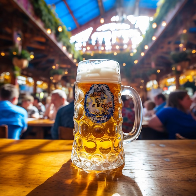 photo of a cup of cold beer at the original Oktoberfest in Munich