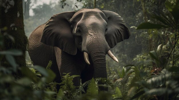 Фото любопытного слона, исследующего джунгли