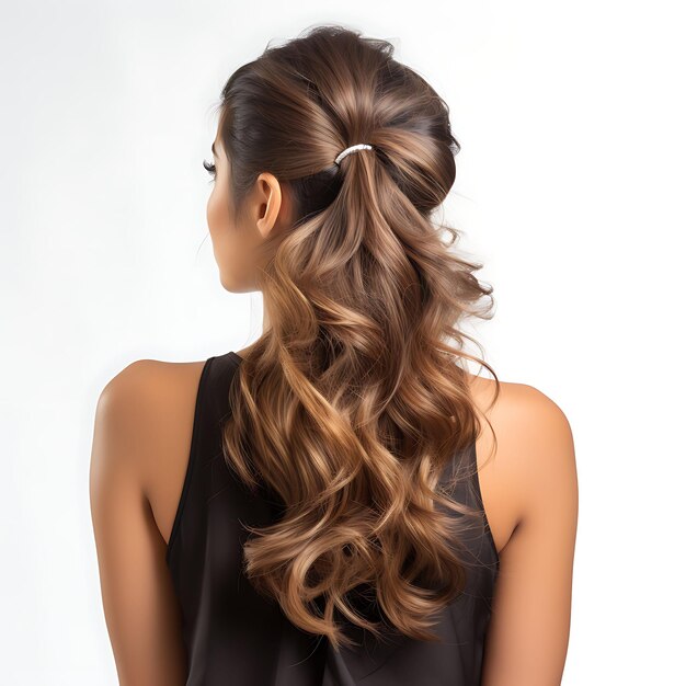 Foto foto di curly ponytail per donne ponytail hairstyle caramel balayage concept idea style art salon