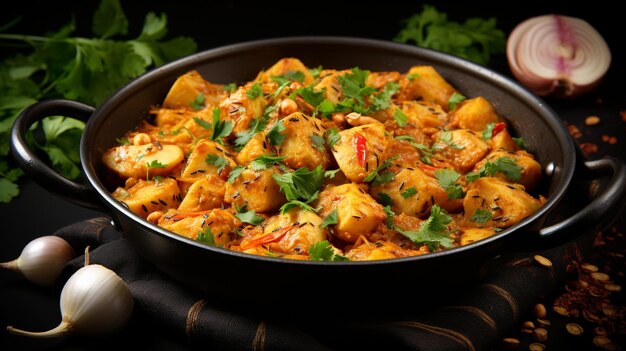 photo curry with chicken and onions indian food Asian cuisine generated by AI