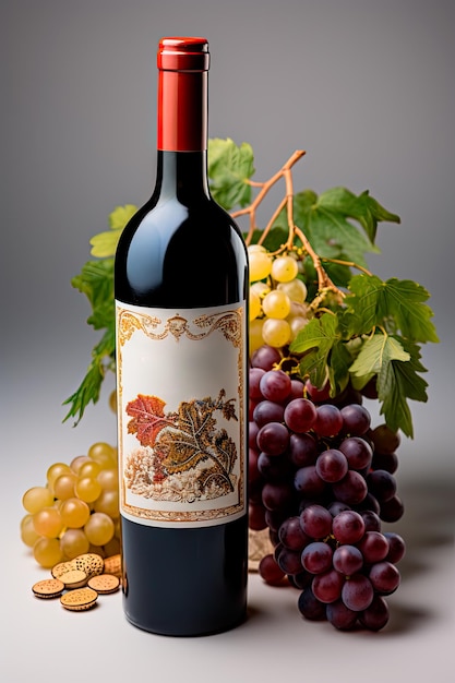 Photo of a custom red wine bottle adorned with intricate label art