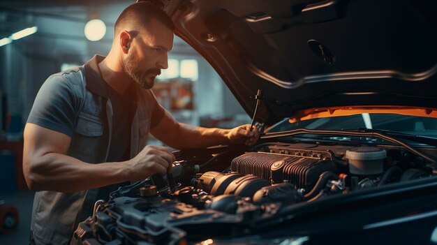 A photo of a customer inspecting the engine