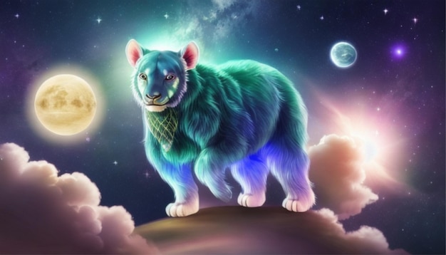 Фото милое животное маленький красивый синий белый медведь портрет голубое небо космический свет