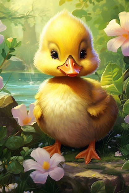 Photo cute baby duck