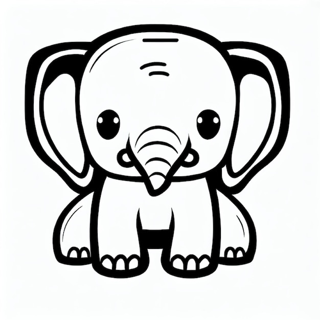 Photo a cute baby elephant outline art