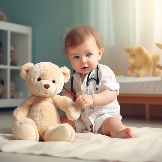 Photo of cute baby playing with toys