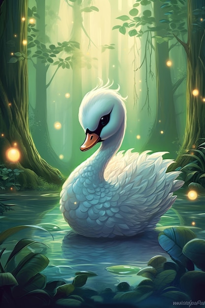 Photo cute baby swan