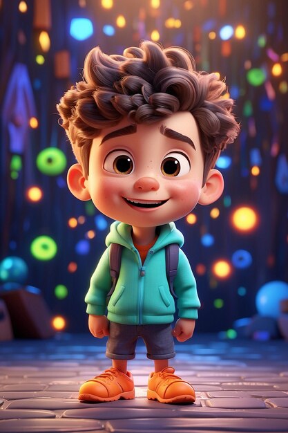 Photo cute boy in pixar style cartoon 3d illustration generative ai