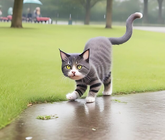 photo cute boy playing with cat by AI