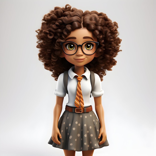 Photo cute cartoon girl student character with school uniform on white Generative AI