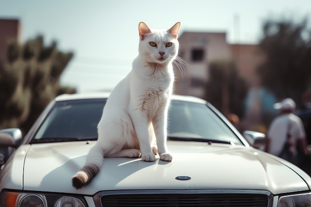 Photo of cute cat on car