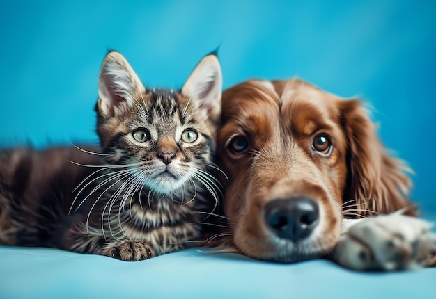 Photo of cute cat and dog domestic animals