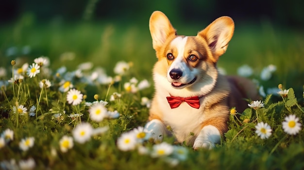 Photo of cute cat with dog in the flower nature landscape