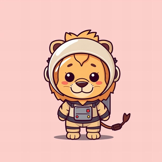 Photo photo cute chibi astronaut lion in minimalist style