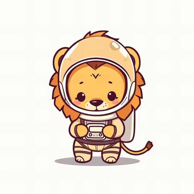 Photo photo cute chibi astronaut lion in minimalist style