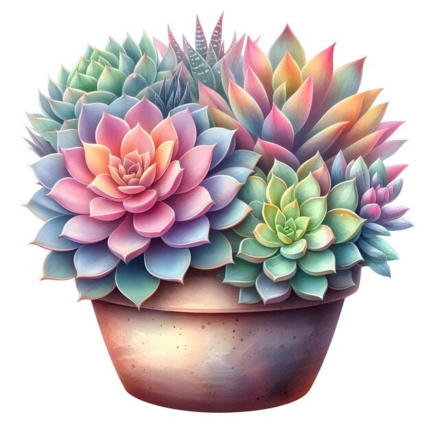 Photo a cute colorful vibrant watercolor succulent plant