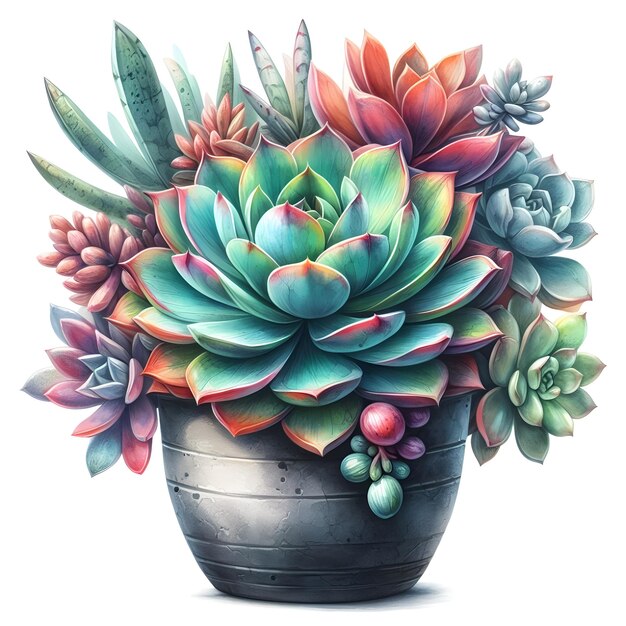 Photo a cute colorful vibrant watercolor succulent plant