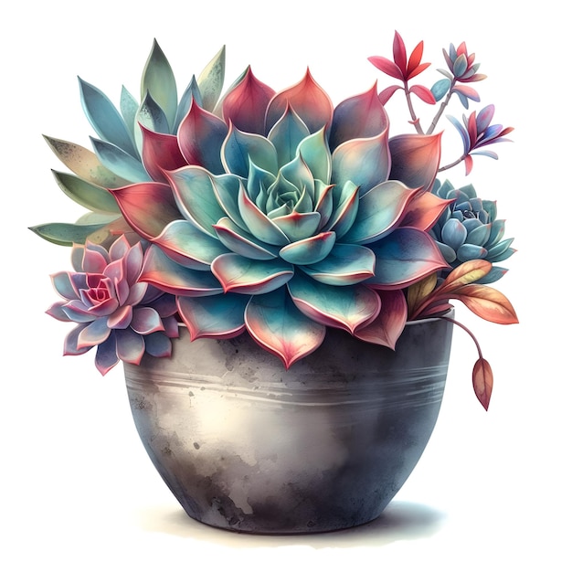 可愛いカラフルで活気のある水彩の succulent 植物の写真