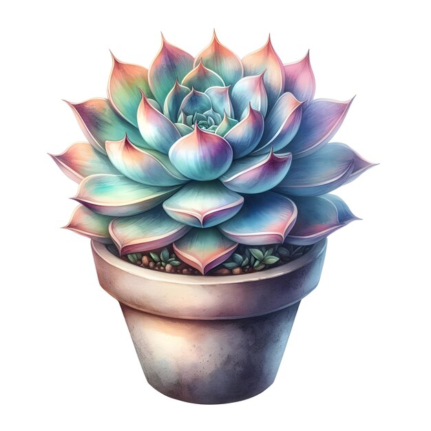 Photo a cute colorful vibrant watercolor succulent plant