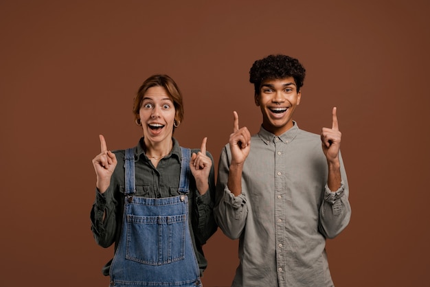 Photo of cute couple farmers got idea or happy for something new.