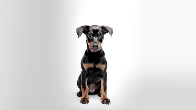 Photo of a cute Doberman isolated on white background