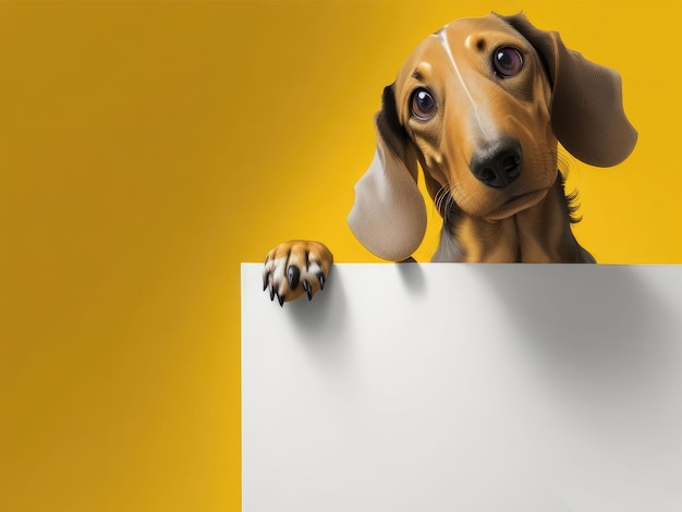 Photo cute dog looking over banner free space for your text