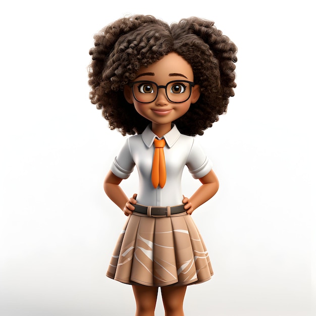 Photo cute girl happy cartoon character ready for going to school on white generative ai