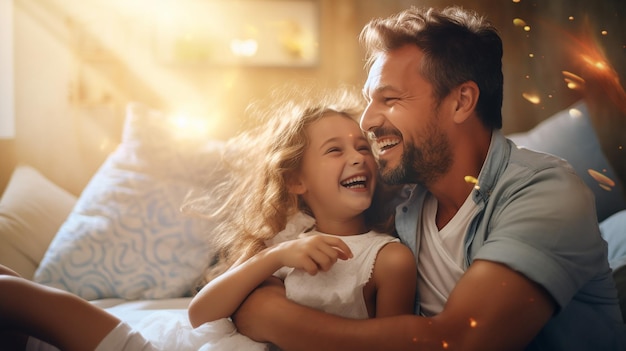 Photo of cute girl hugging her father cute smile happy father and daughter