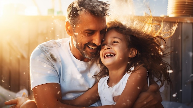 Photo of cute girl hugging her father cute smile happy father and daughter