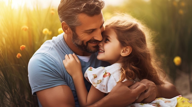 Photo of cute girl hugging her father cute smile happy father and daughter