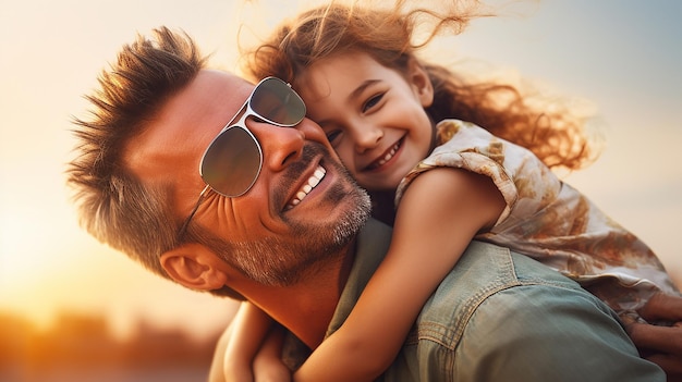 Photo of cute girl hugging her father cute smile happy father and daughter