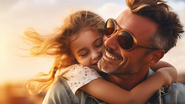 Photo of cute girl hugging her father cute smile happy father and daughter