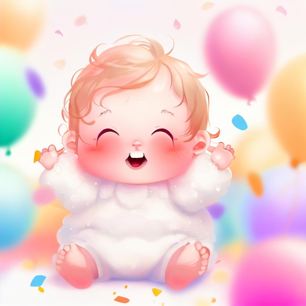 Photo a cute happy face baby birthday background